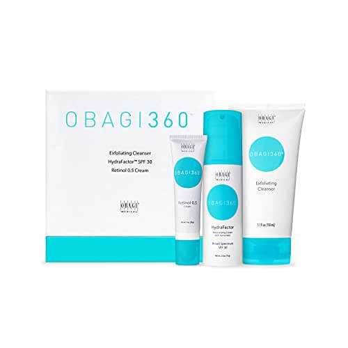 Obagi Medical 360 System, 3 Piece Kit. Includes: Exfoliating Face Cleanser, HydraFactor Broad Spectrum SPF 30 Sunscreen, Retinol Moisturizer Cream for Face. Pack of 1
