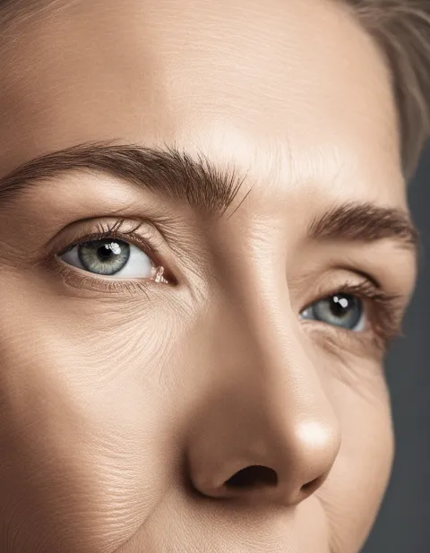 Close up of woman's face with reduced wrinkles