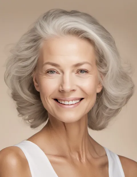 woman with fresh, youthful looking skin to portray the serum's anti-aging effects 2