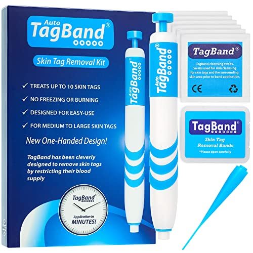 Auto TagBand® Skin Tag Remover Device for Medium/Large Skin Tags. Easy Application in Minutes (includes 10x Removal Bands & Cleansing Wipes)